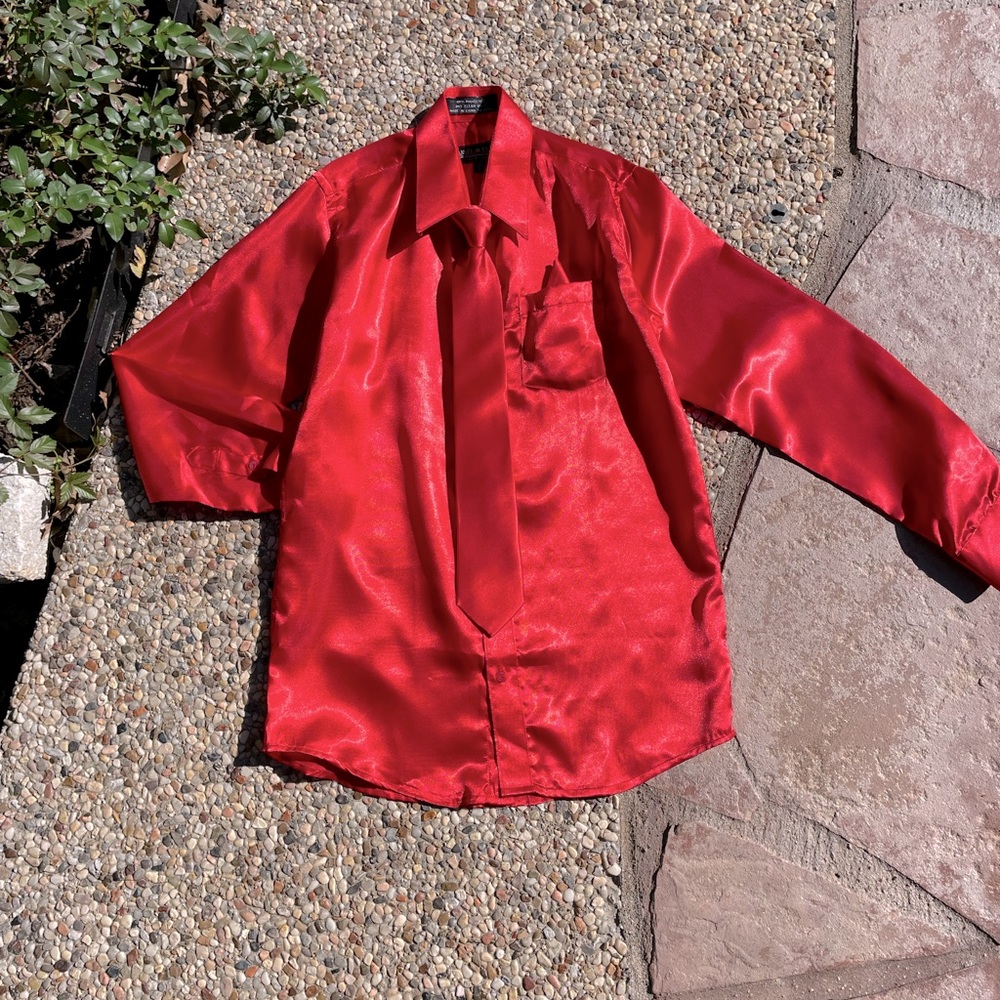 Red Shirt, Tie & Handkerchief, size 12